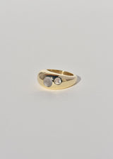 Brass Pebble Ring- Chalcedony and Moonstone