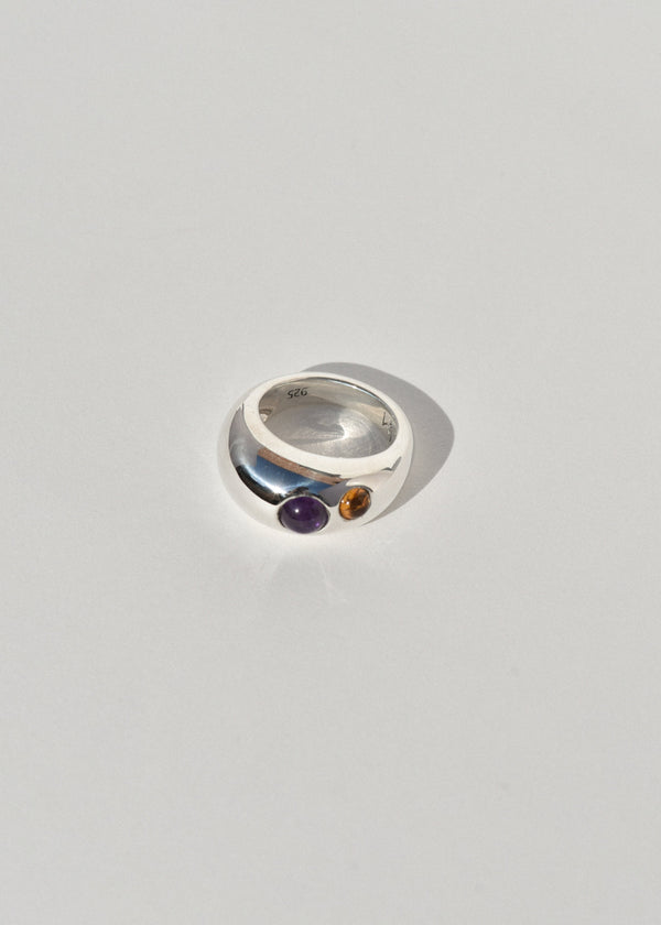 Sterling Silver Pebble Ring- Amethyst and Citrine