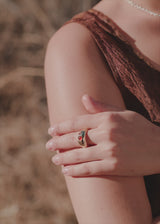 Brass Pebble Ring- Carnelian and Sunstone