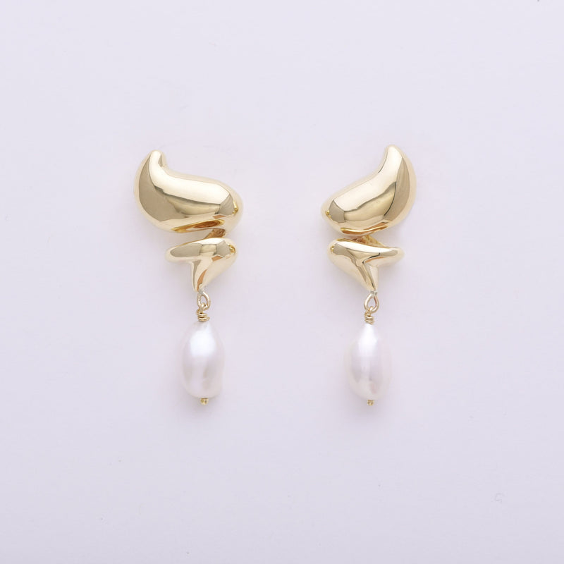 Leigh Miller Earrings brass Dollop Studs with Pearl