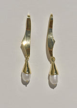 wedding jewelry, brass earrings, pearl drops, organic jewelry