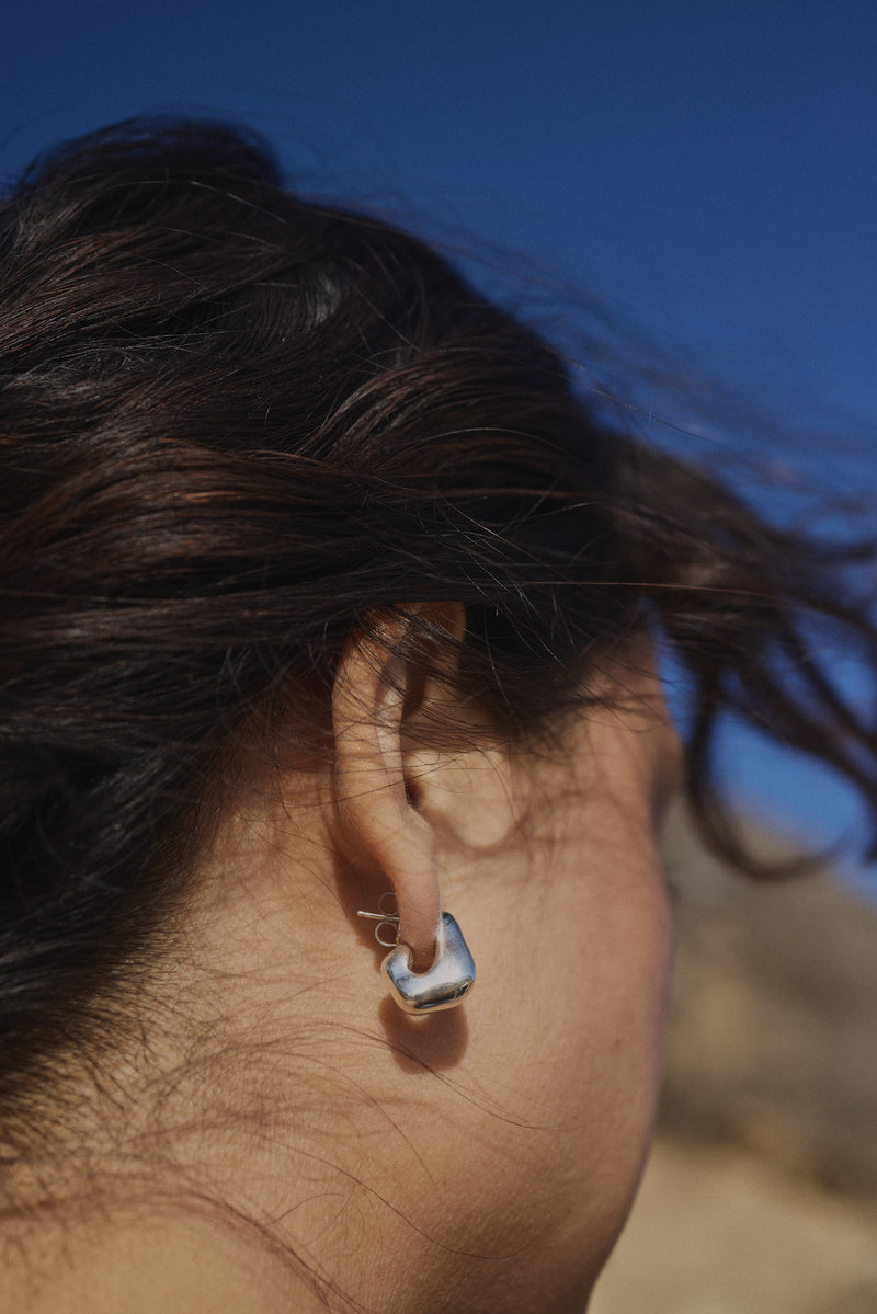 Sterling Silver Puff Hoops