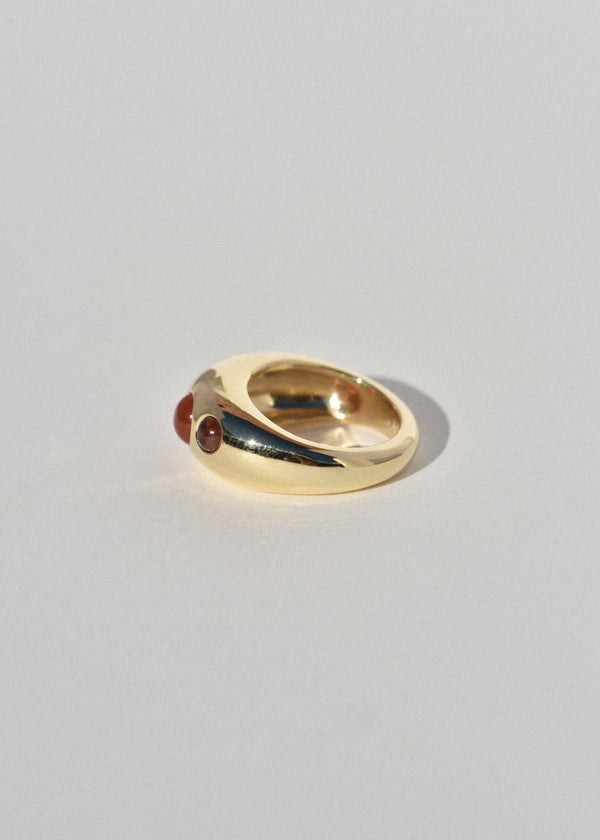 Brass Pebble Ring- Carnelian and Sunstone