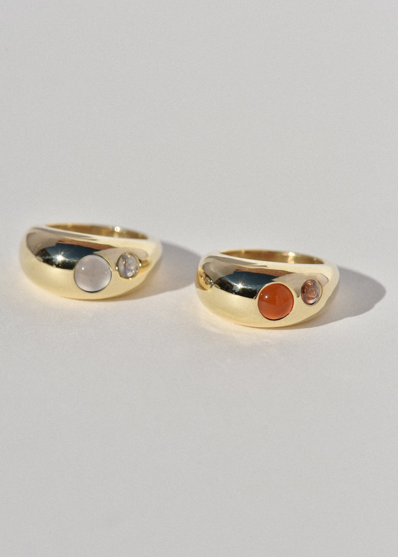 Brass Pebble Ring- Chalcedony and Moonstone