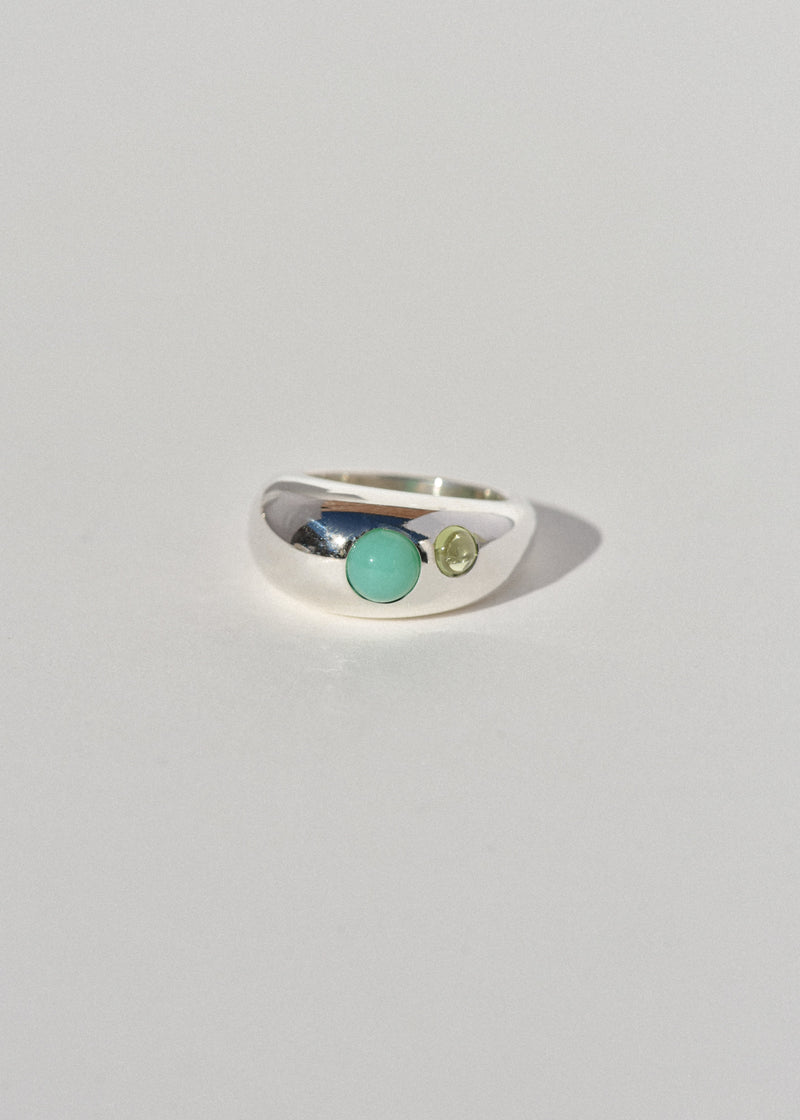Sterling Silver Pebble Ring- Chrysoprase and Peridot
