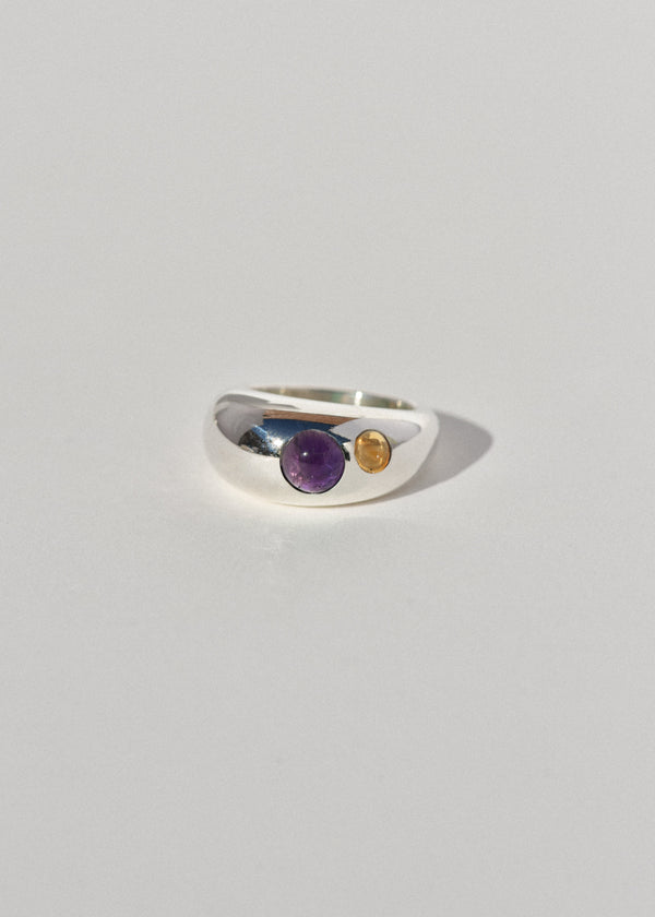 Sterling Silver Pebble Ring- Amethyst and Citrine